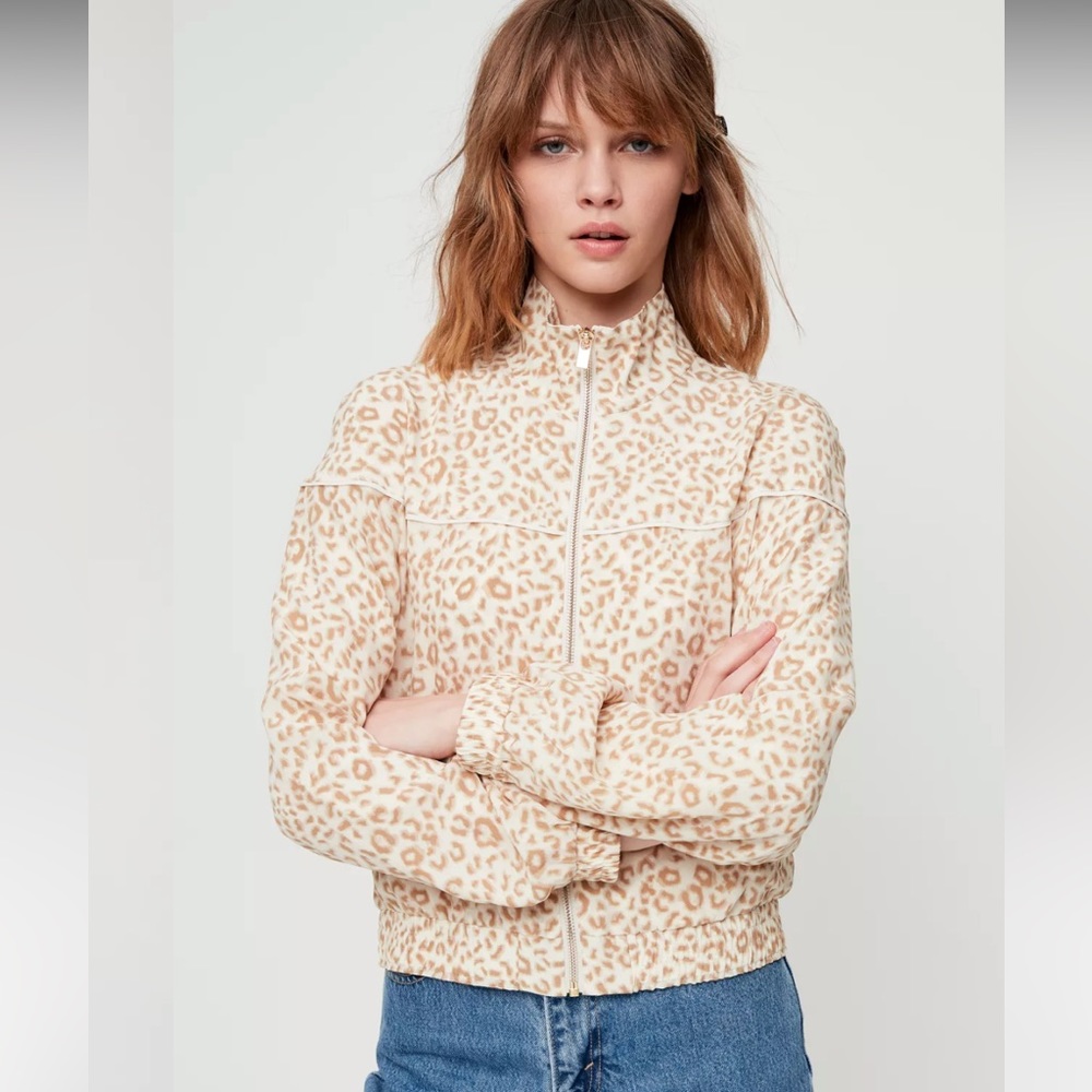 Little Moon Cream Leopard Bomber Jacket